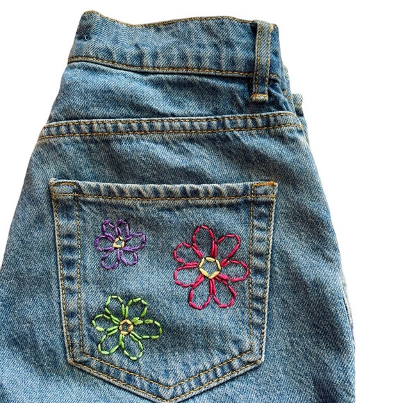 PacSun Denim - PacSun High Rise Straight Handmade Embroidered Medium Blue Jean - EUC, S…